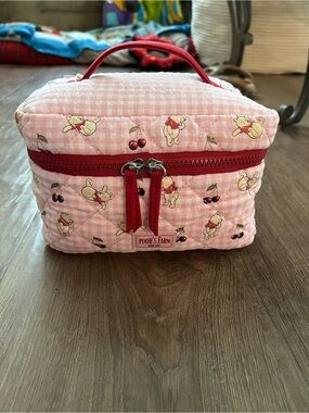 NWT Pooh's Farm Pink Quilted Cosmetic Case - Cherries & Winnie the Pooh